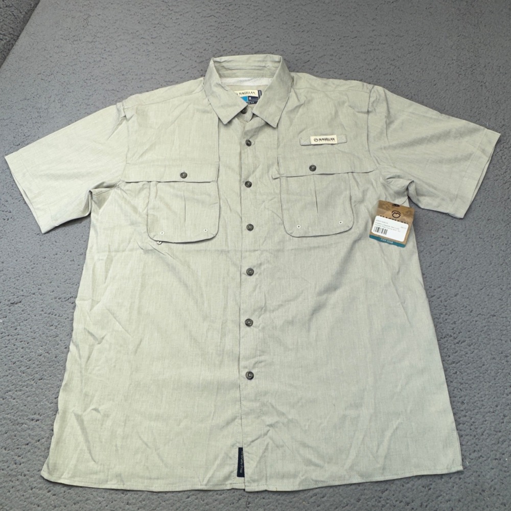 Magellan Aransas Pass Fishing Shirt Mens Medium Grey Vent UPF30 Short Sleeve NWT
